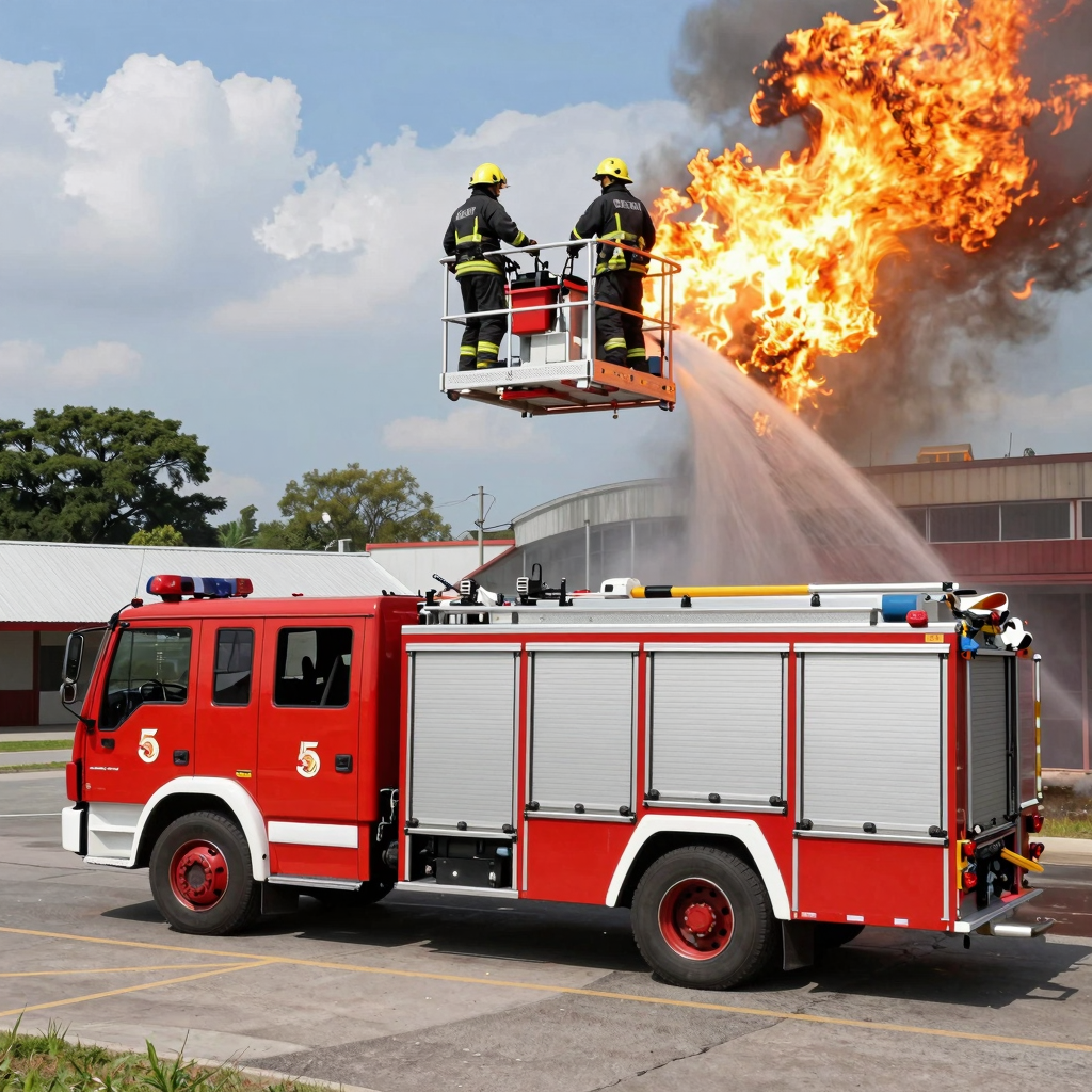 Luchtbrug brandweerwagон in actie
