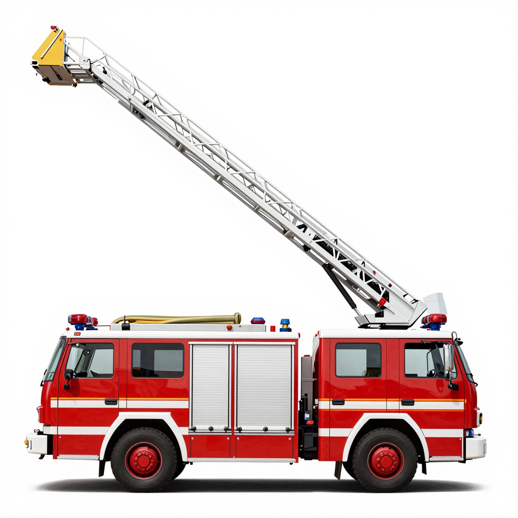 Ilustración de un camión de bomberos con escaleras Extendee