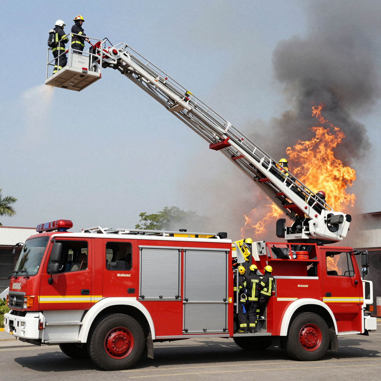 Platform Aerial Fire Truck in Action