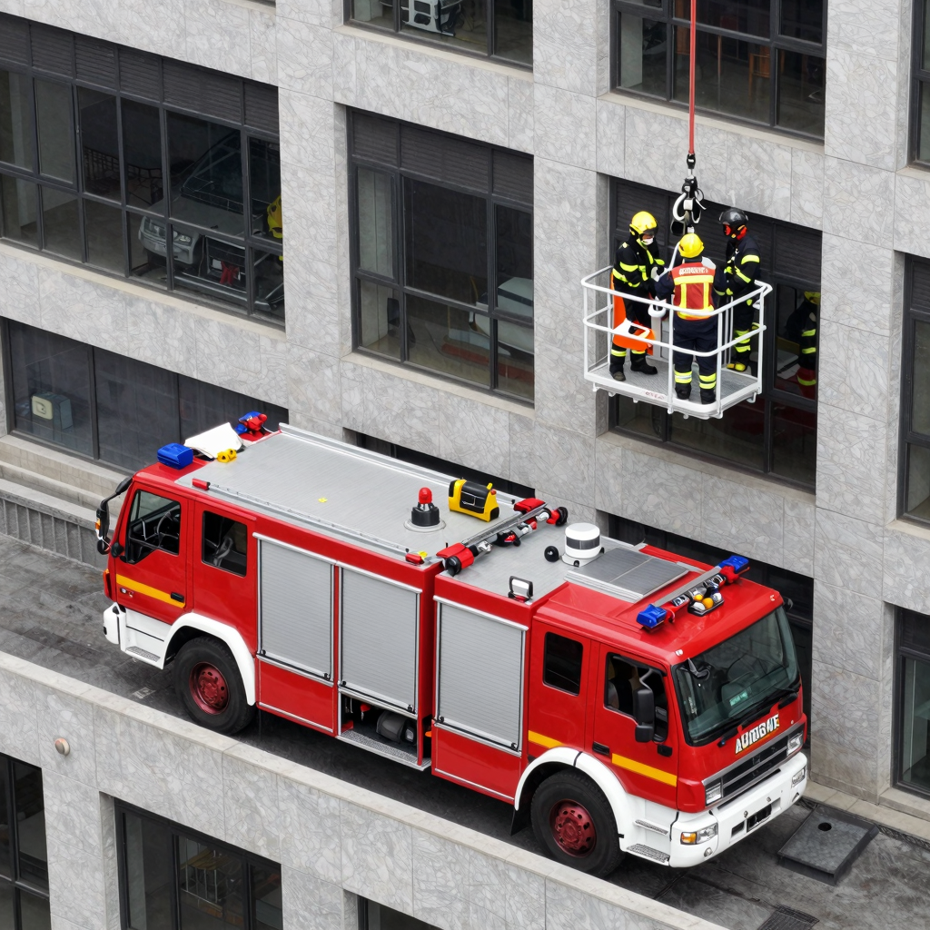 Luchtbrugbrandweerauto in actie