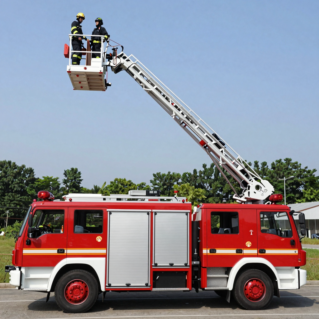 Luchtbrug brandweerwagон in actie