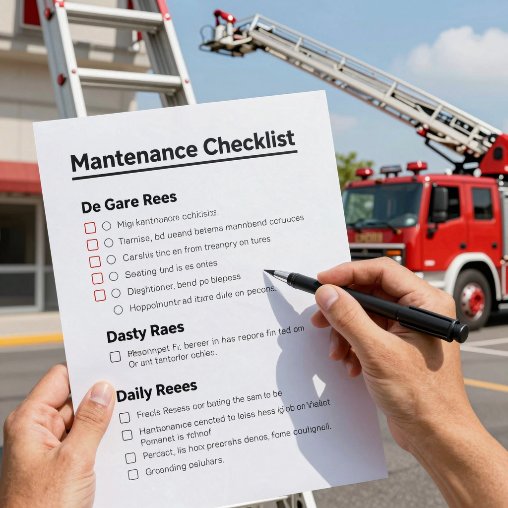 Lista de verificación de mantenimiento del camión bombero con escalera