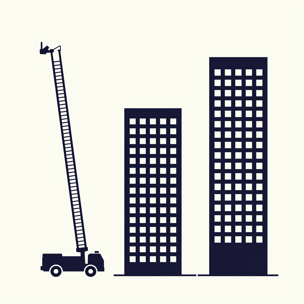 Zoomlion ladder height comparison: 62m ladder vs 10-story building (30m) vs 20-story building (60m)