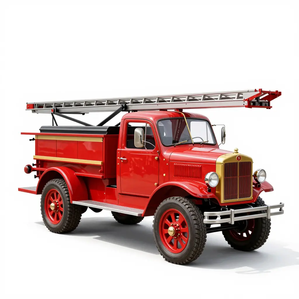 1 Wheel Vintage Tiller Ladder Fire Truck