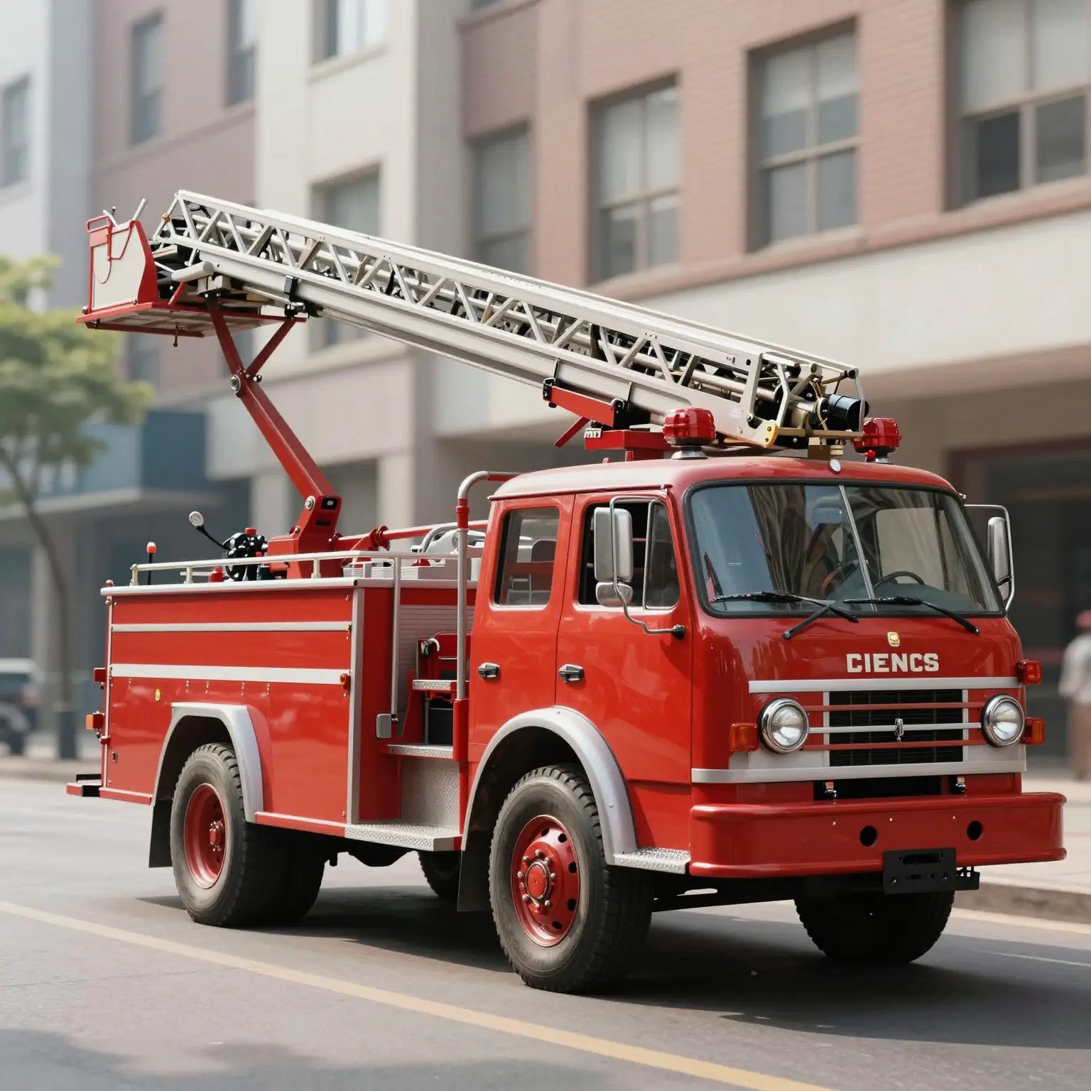 1 Wheel Vintage Tiller Ladder Fire Truck