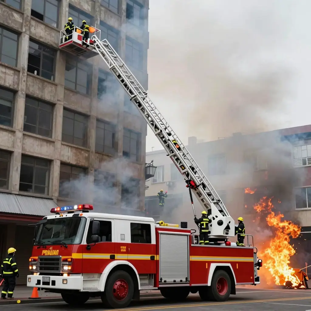 Aerial Apparatus Fire Truck in Action