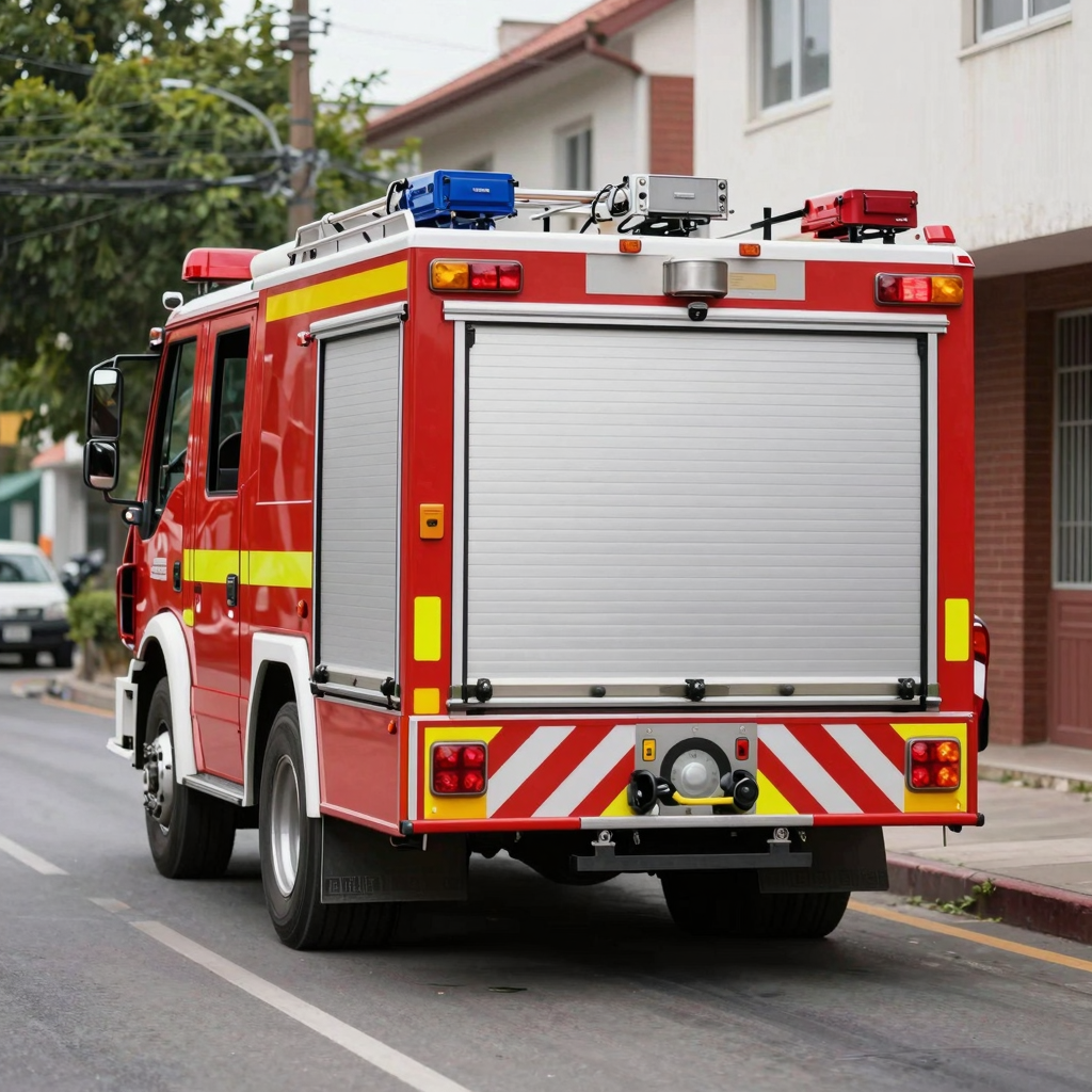 Fire truck demonstrating rear steering technology