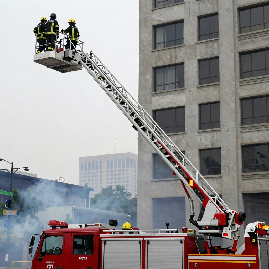 A fire truck aerial in action