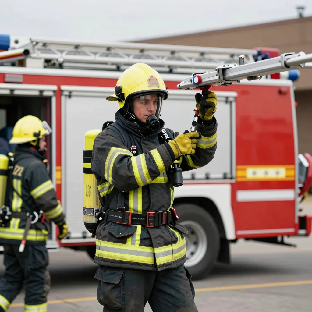 Firefighter using ladder rack brackets