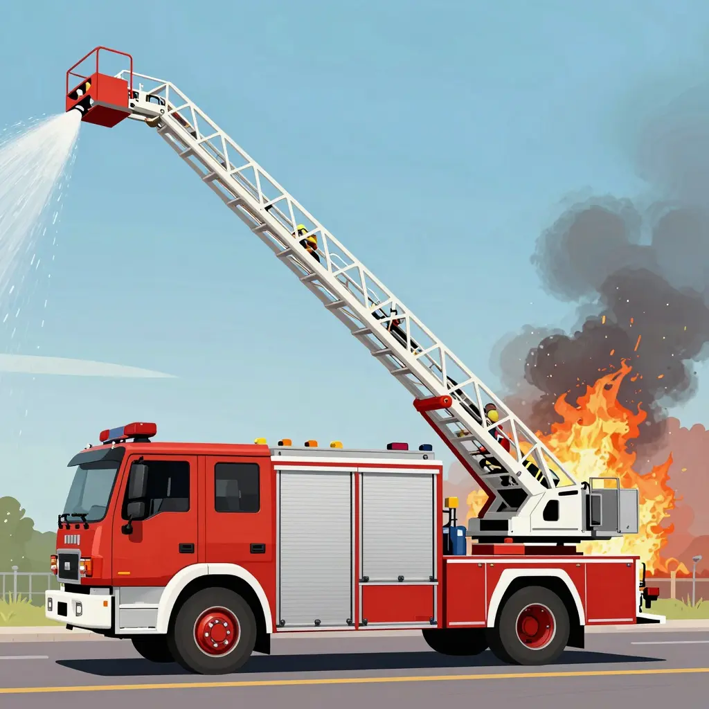 fire truck ladder shooting water