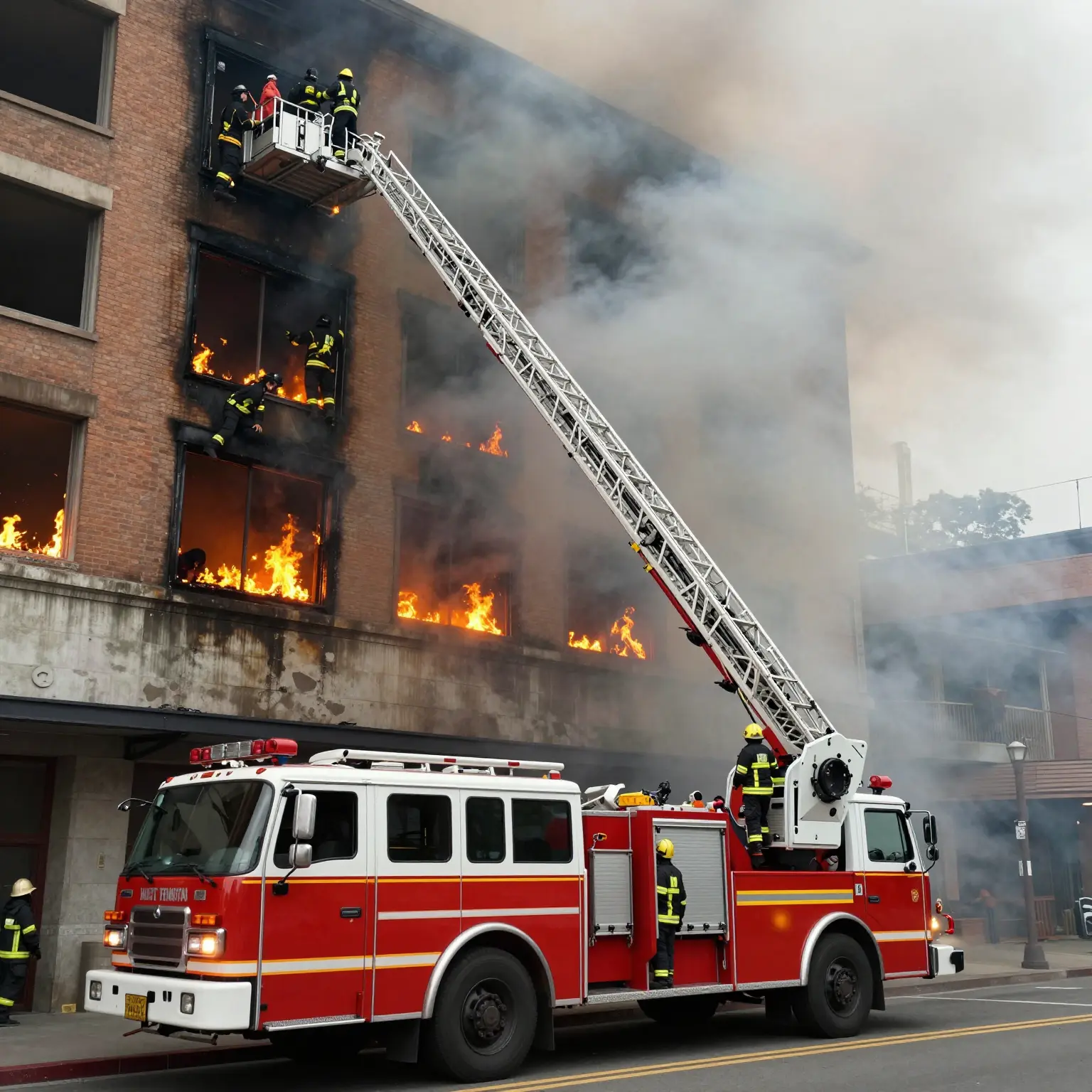 Fire Truck Ladder Truck in Action