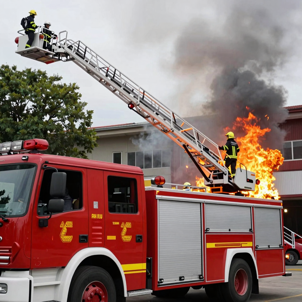 Fire Truck Tower Ladder in Action