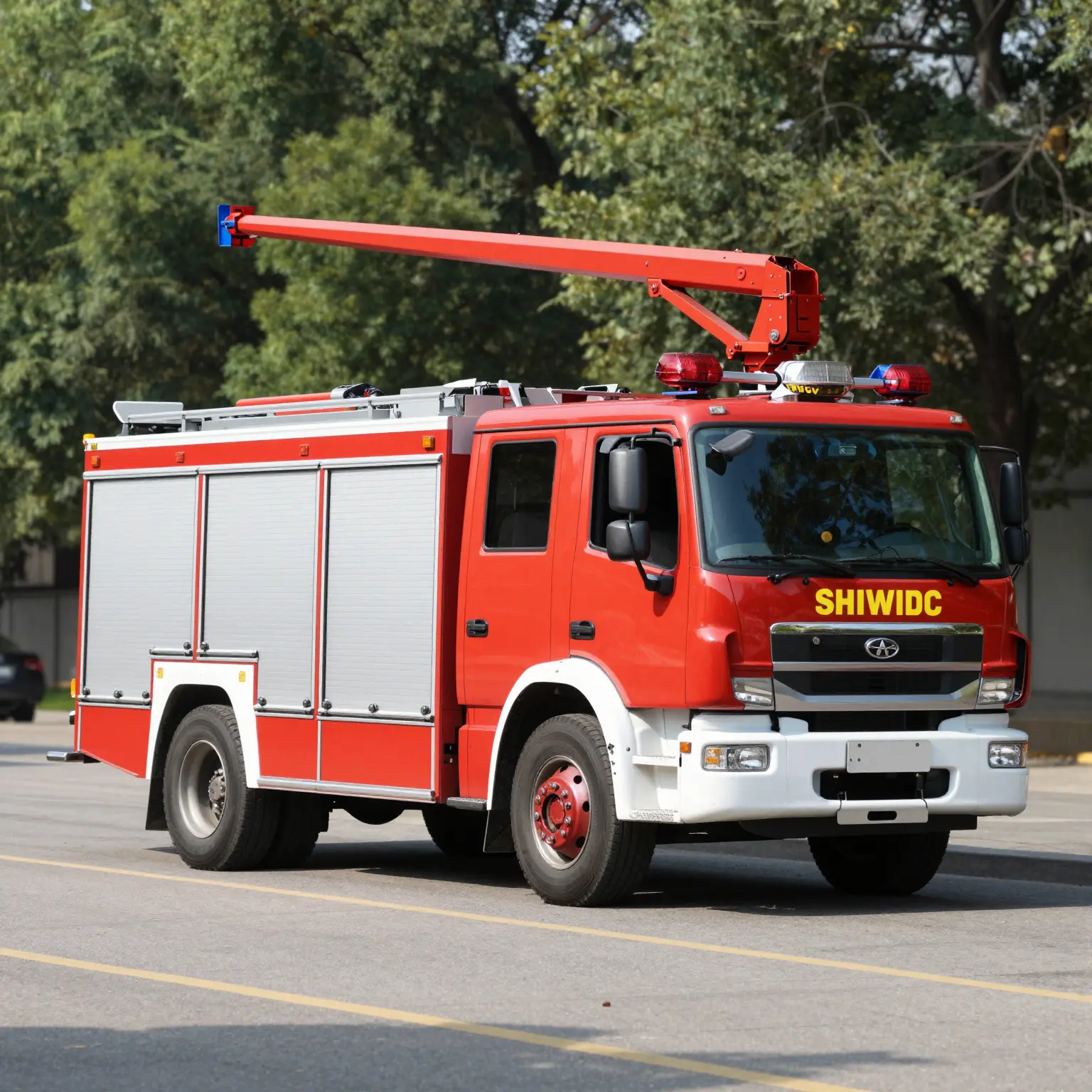 Mid Mount Aerial Fire Truck in Action