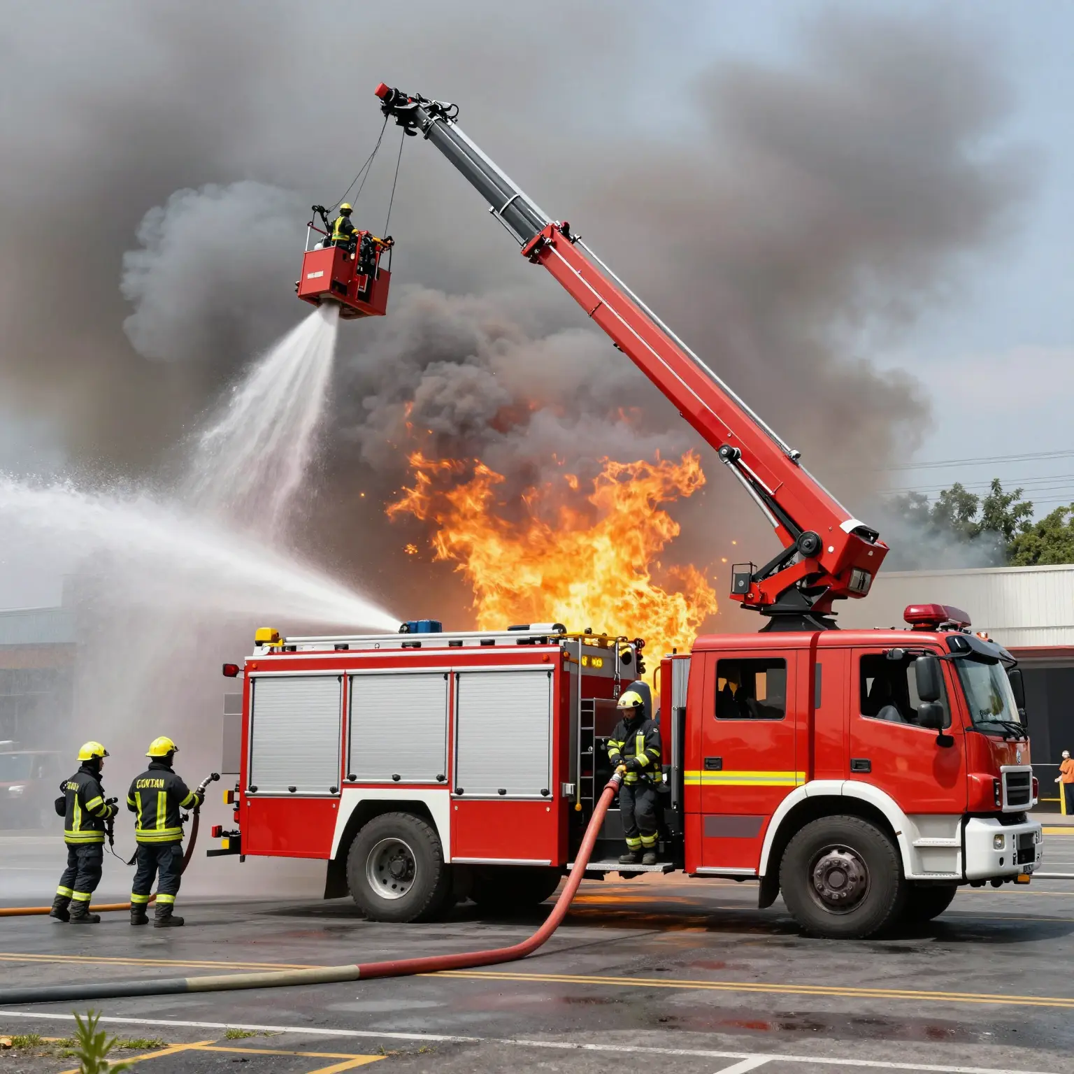 Used Aerial Fire Truck in Action