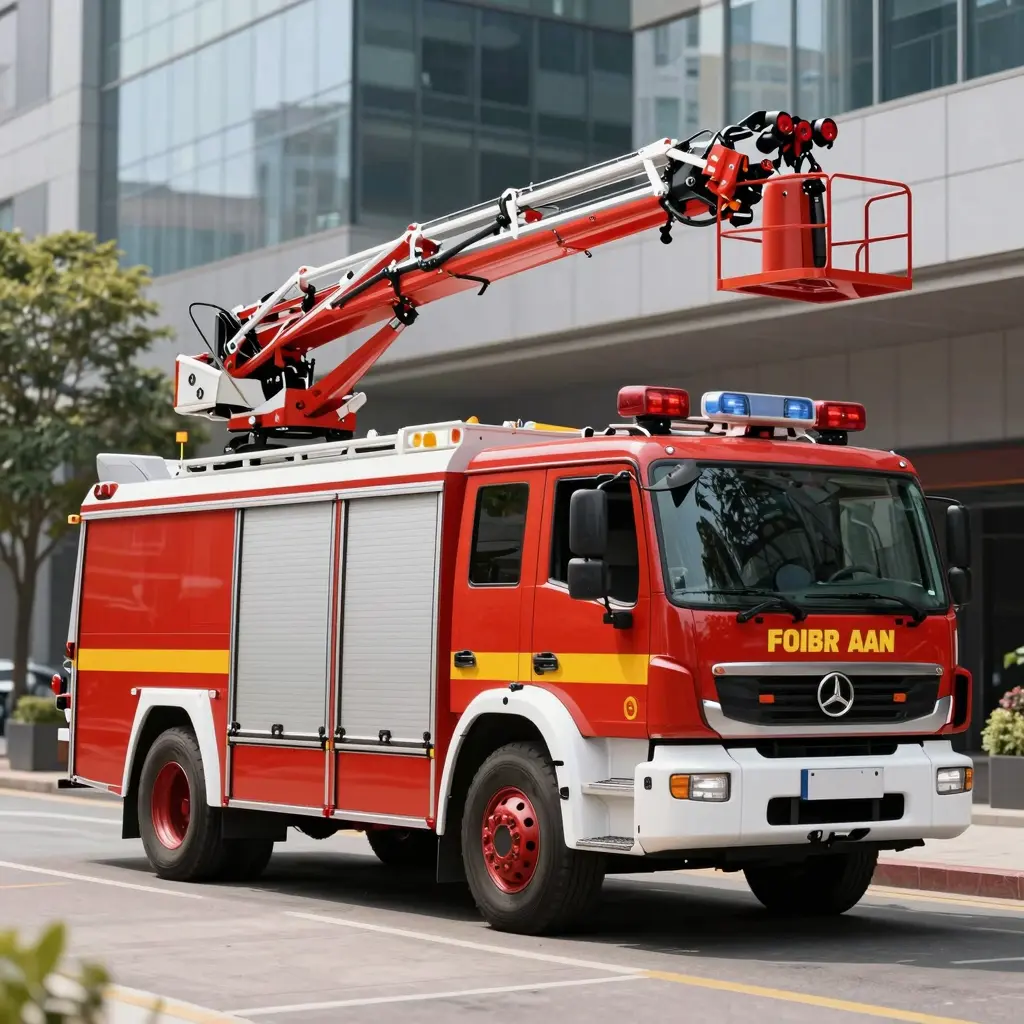 A modern aerial fire truck in action