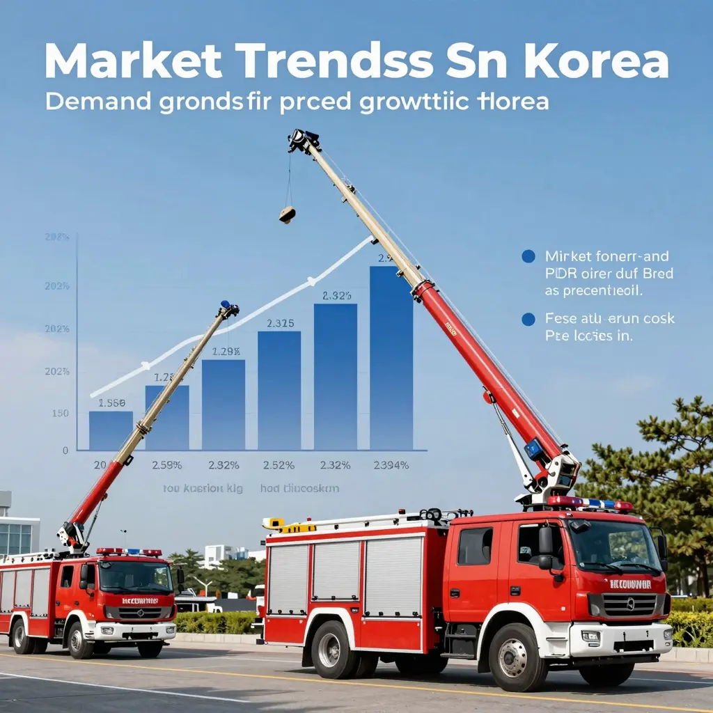 Infographic showing market trends for used aerial fire trucks in Korea