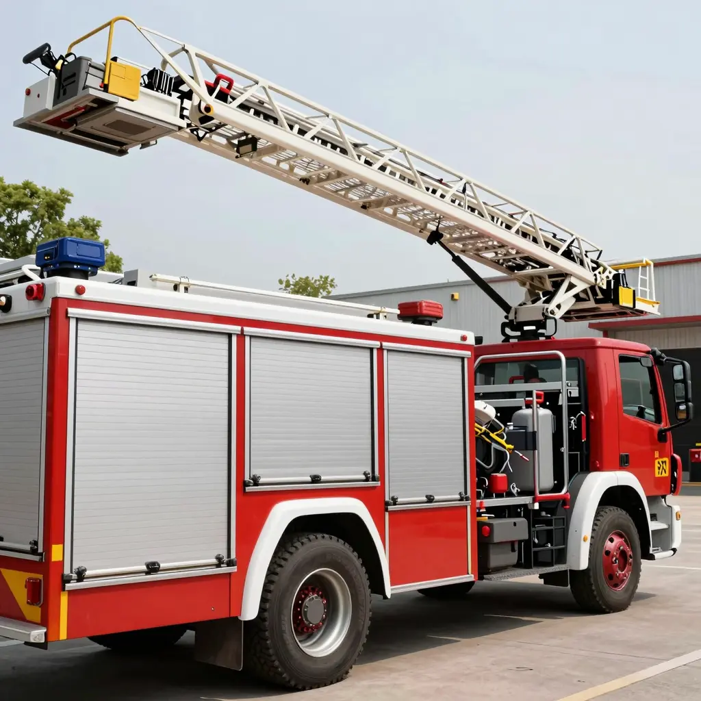 Used Fire Ladder Truck in Action