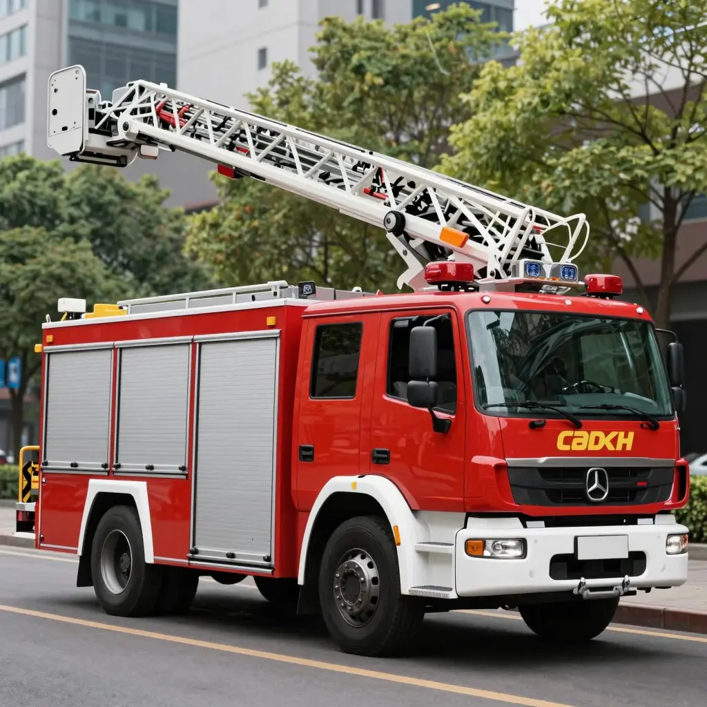 Modern Fire Truck with Aerial Ladder