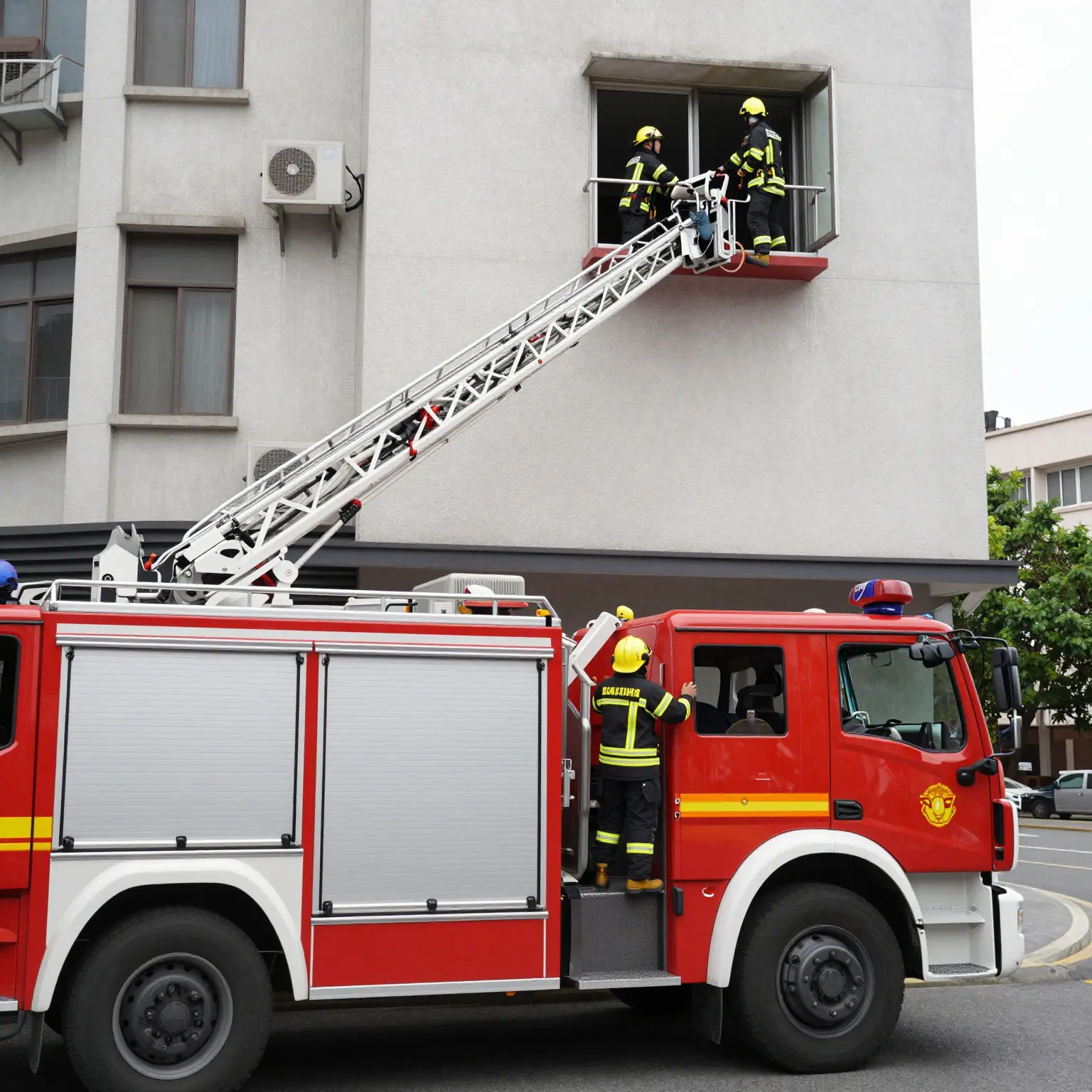 Fire Ladder Truck in Action