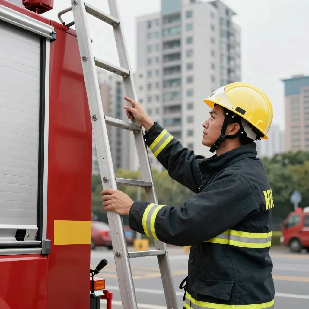 Fire safety expert discussing ladder height in emergencies